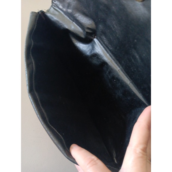 Joan‎ Harper Handbag Double Envelope Clutch Black Italian Leather Retro Goth VTG - Picture 10 of 13